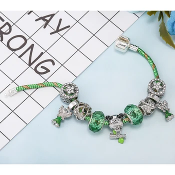 CHIELOYS Europæiske Slange Kæde Panda Vedhæng Mærke Charme Armbånd & Halskæde Med Grøn Krystal Perler Armbånd Til Kvinder Pulseira