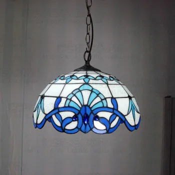 Tiffany Barok Farvet Glas Nedhængt Armatur E27 110-240V Kæde Vedhæng lys Belysning Lamper til Hjemmet, Stue og Spisestue