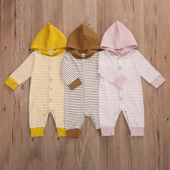 Baby Dreng Piger Stribet Sparkedragt Tøj med Lange Ærmer Hætteklædte Buksedragt til Nyfødte Pige Drenge Efterår Forår Tøj, Nye 2020