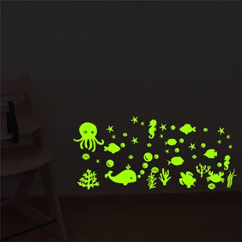 Kreative lysende klistermærker Underwater world Animal familie dekoration lysende wallstickers til stuen kids soveværelse mærkat