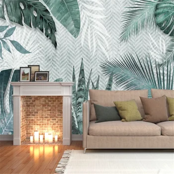 Milofi brugerdefinerede 3D-foto tapet Nordisk minimalistisk hånd-malet tropiske regnskov blade små friske soveværelse baggrund væggen
