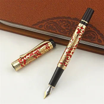 Jinhao 5000 Rød 0,5 MM Spids af metal Fountain Pen Dragon Præget luksus at Skrive Pen Box/blyant taske/ sort blæk Refill / Valg