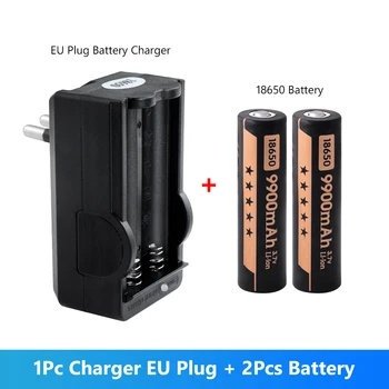 2stk 3,7 V 18650 Batteri Lithium 9900mAh Li-Ion-Batterier + USB-EU-OS Oplader Til Toy Lommelygte Led Lys Forlygte, værdiboks til Bærbar Fakkel