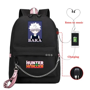 USB-skoletasker Hunter X Hunter Killua Baka Laptop Backpack Kvinder rejsetasker til Dreng Cartable Animationsfilm Bagpack 2020 Tilbage Til Skole