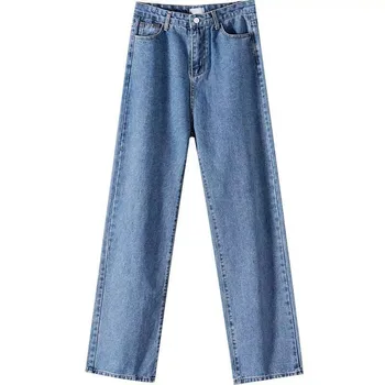 Kvinder blå Casual Løs Bred Ben Denim Bukser, Mode, Vintage Plus Size Bukser med Høj Talje Lige boyfriend jeans for kvinder