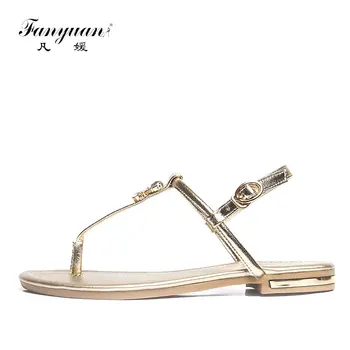Fanyuan New2019 Casual Ægte Læder flad Kvinder sandaler, Tøfler Sommer Sko Stranden klip-klappere flade sandaler EUR størrelse 43