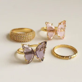 Jefficarnny 2020 nye sommerfugle Smykker lavet af kobber indlagt krystal sommerfugl Ring, øreringe og halskæde sæt