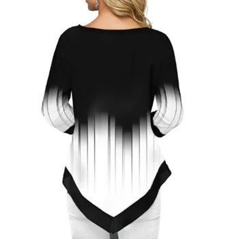 3D-Gradient Print Kvinder Uregelmæssige Bluser 5XL Plus Size Dame Løs Skjorte Afslappet V-Hals Splejsning Knappen Toppe Foråret 2021 Mode