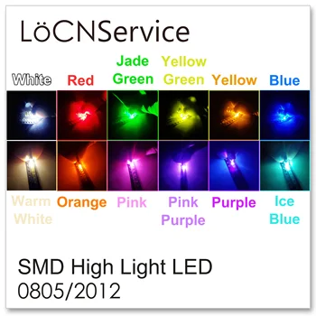 LoCNService 0805 2012 SMD LED 3000PCS Rød Orange Gul Grøn Jade grøn Lce Blå Hvid Varm hvid Pink Lilla Høj Lys