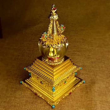 Tibetansk Buddhisme Forsyninger Boutique-Crystal Stupa Pagode Forgyldning Bodhi Tower Levn Tope Buddhas Relikvier Højt om 17cm