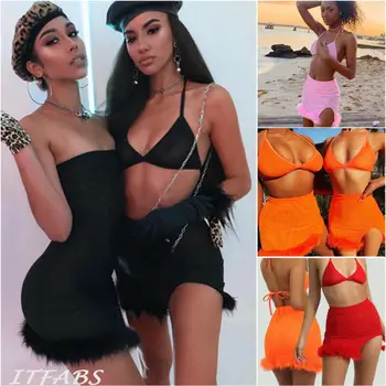 2020 Nye Mesh Fiskenet Strand Cover-Ups Sexede Kvinder I Bikini Sæt Cover-Ups Bra Nederdele Damer Solidt Se Gennem Badning Suit Dække Op