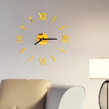 Moderne DIY Interiør Roman Wall Clock vægur 3D Klistermærke Hjem Spejl-Effekt, Guld Blå Rød Sort 3D Wall Stickers Hjem Indretning