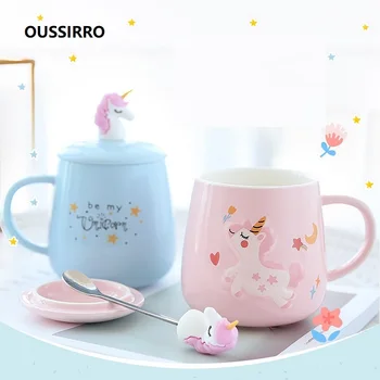 OUSSIRRO Søde Unicorn Keramiske Krus Kreative Glas Stor Kapacitet Mælk Cup Par Øjeblikket Kop Kaffe