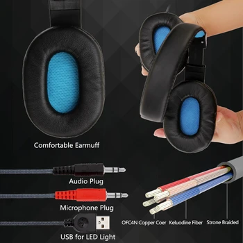 LED-Lys til Stereo Gaming Headset Kablet Spil Hovedtelefoner Med Mikrofon Volumen Kontrol Over-Head Hovedtelefoner Til PS4/XBOX/PC Gamer Fones