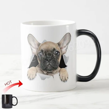 Sjov Nyhed 3D fransk Bulldog Magiske Krus Cool fransk Terrier Og Krus Te Kopper Kreative Hunde Bull Dog Gaver Cup Hvalp 11oz